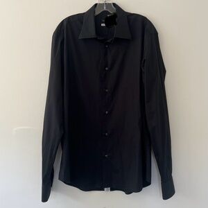 Valentino Mens Slim Fit Black Casual Button Front Cuff Shirt Size Large